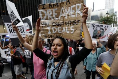 Protestas en contra del presidente estadounidense Donald J. Trump, en Nueva York