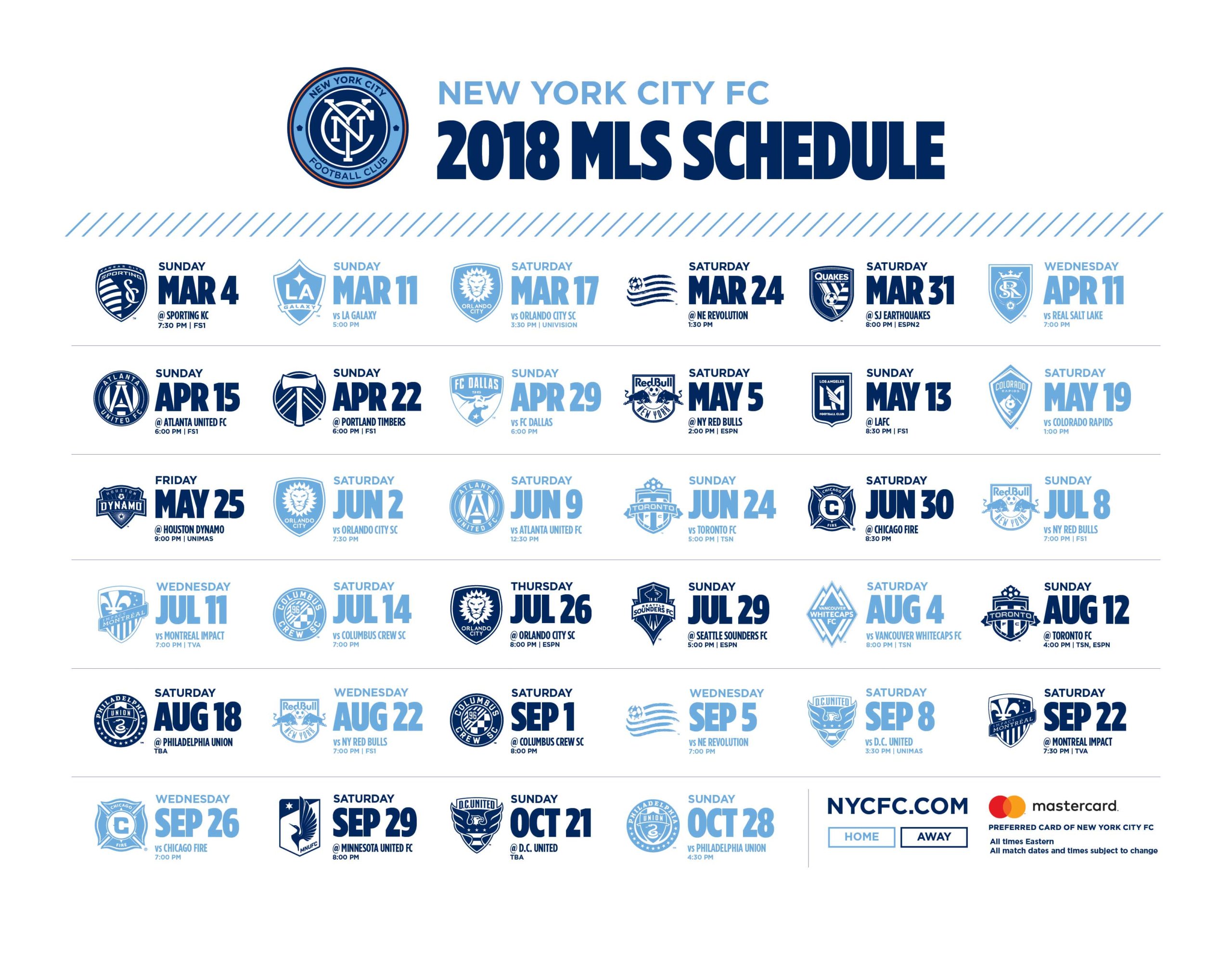 NYCFC calendario 2018