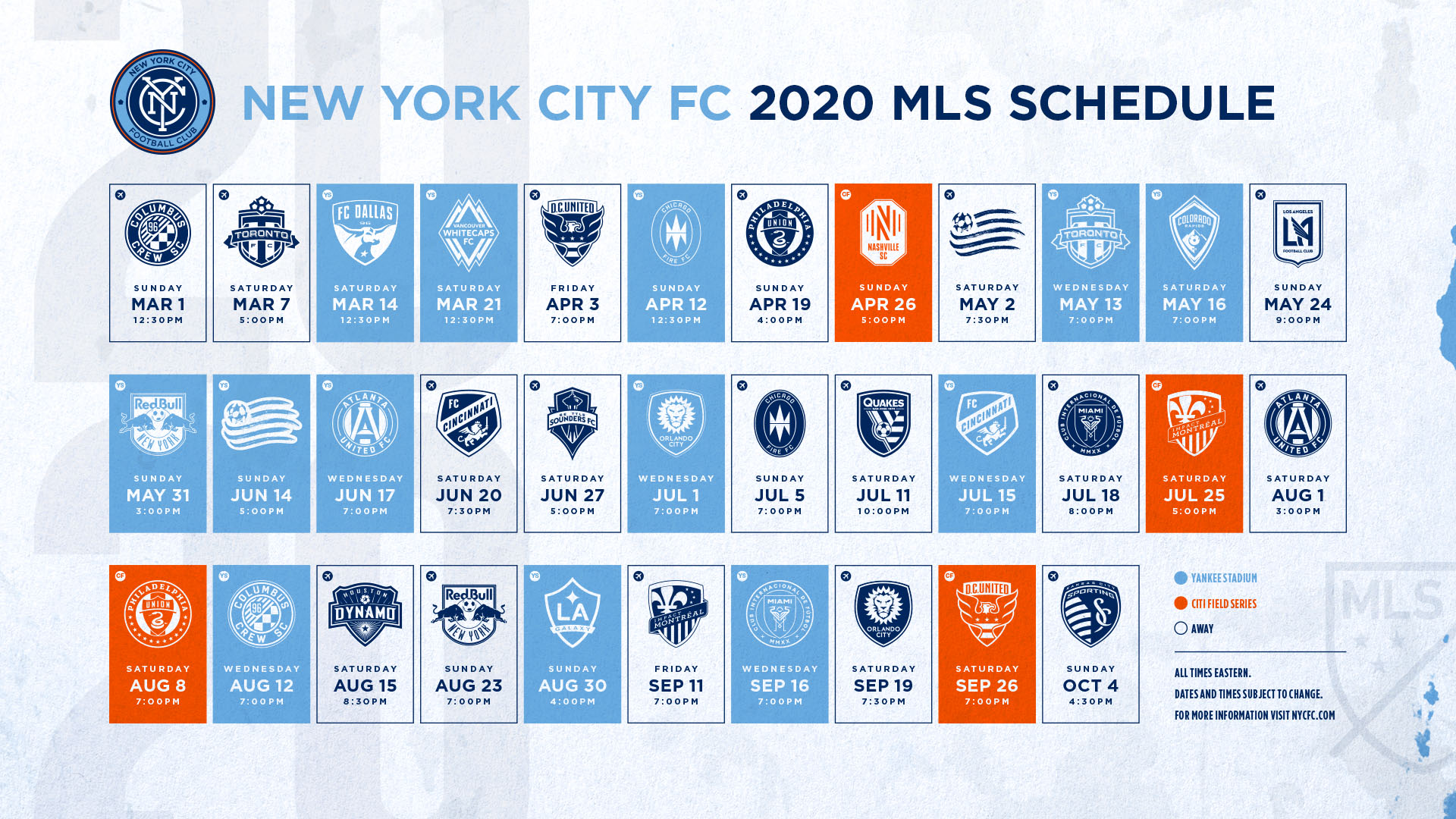 NYCFC: Calendario de juegos de la temporada regular MLS 2020