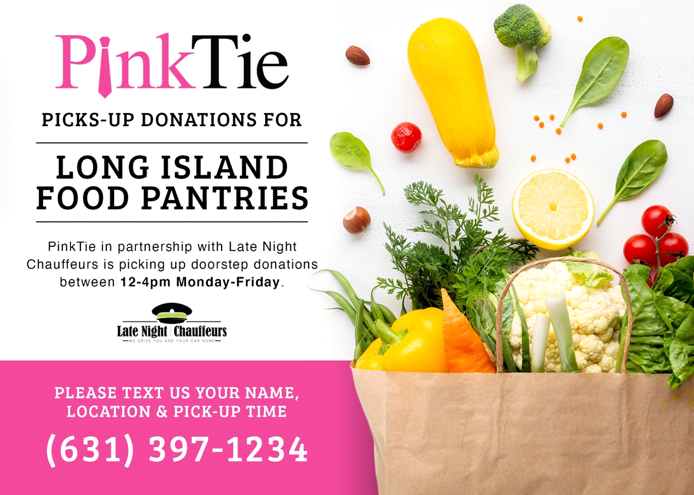 PinkTie Charities lanza programa de entrega de donaciones de alimentos en Long Island