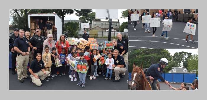 Policías de Nassau comparten sonrisas y juguetes en escuela de Valley Stream