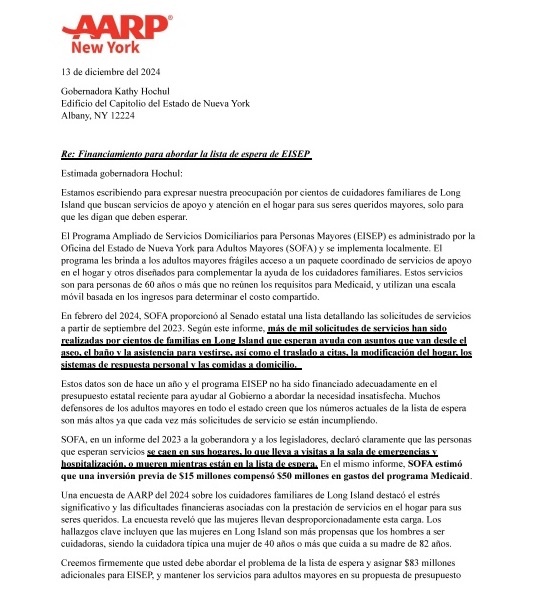 Legisladores de Long Island instan a la gobernadora a aumentar fondos para los servicios en el hogar