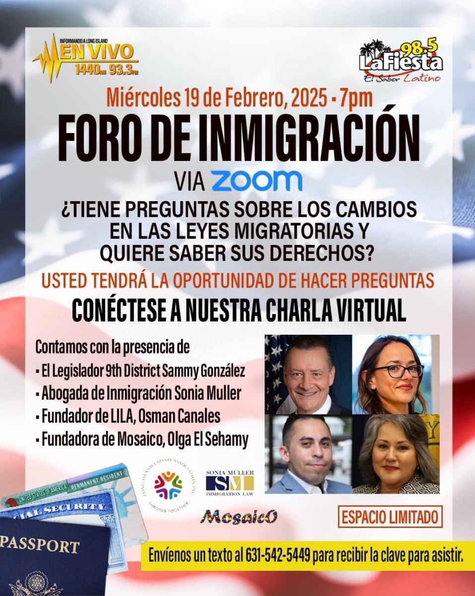 Invitan a foro virtual de inmigración en Long Island